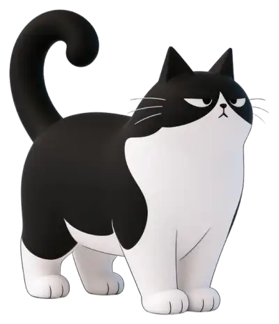 Cosmo, the Workraft cat, stands on all four paws with his tail up