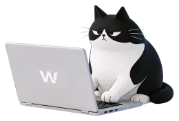 Cosmo, the Workraft cat, at work on a laptop